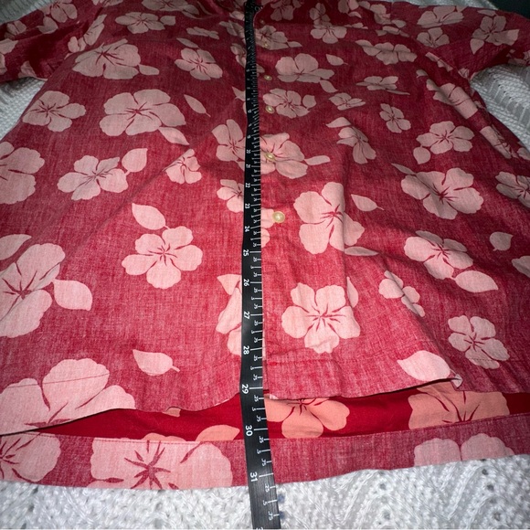 Men's Chaps Ralph Lauren Hibiscus Floral Short Sleeve Button-up Red Shirt - L - Picture 5 of 5